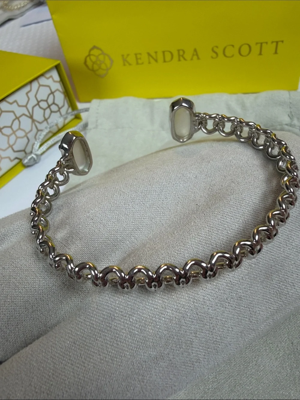 Kendra Scott Silver Open Chain Cuff with White Cabochons